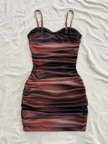 Soleia Robe mini d'été pour femmes avec laçage, décolleté à fines bretelles, motif tie dye et maille ajustée - Multicolore - Voir 2