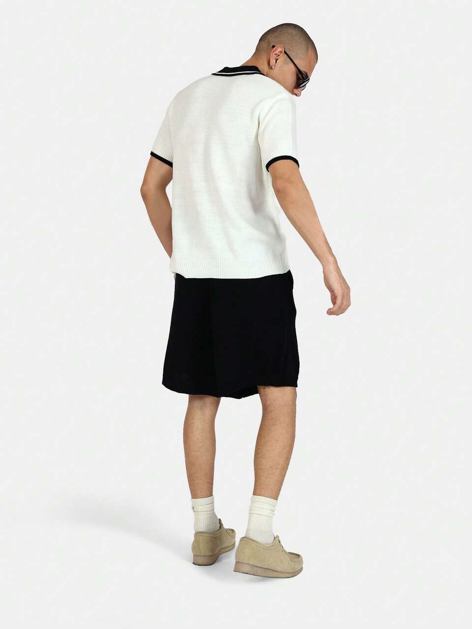 SUMWON Designer Knit Polo Co-Ord Set Ribbed Sweater Short Sleeve Top Casual Summer Spring Retro Athletic Loungewear Streetwear Set