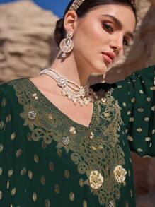 Al Najma Women's Turkish/Arabian Style Traditional Maxi Long Dress Kaftan Jalabiya Dress - Dark Green - View 6