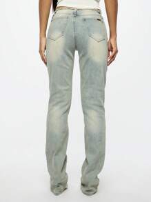 SUMWON WOMEN Ultra Distressed Ripped High Rise Denim Jeans Wide Leg Raw Hem Vintage Style Y2K Grunge Aesthetic Frayed Destroyed Pants Fall Winter Festival Fashion - Blue - View 2