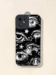 ROMWE Goth 暗星泪滴眼 Y2K 艺术高端彩绘黑色硅胶手机壳，兼容 iPhone 12 13 14 系列 - 彩色 - 查看 1