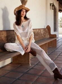 WESTFADE 仿钩针不对称下摆结饰上衣 - 米色 - 查看 2