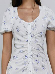 Athîral Women Jersey Ruched Front Ditsy Floral Print Mini Dress - White - View 4