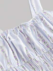 SHEIN MOD Áo không tay cổ nơ họa tiết hoa sọc lãng mạn mùa xuân cỡ lớn dành cho người có vóc dáng đầy đặn - Nhiều màu - Xem 3