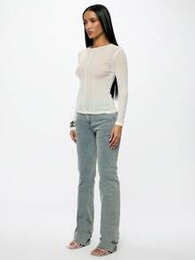 SUMWON WOMEN 高腰叠穿直筒牛仔裤经典 Y2K 风格春夏浅色洗水牛仔裤百搭休闲日常下装 - 藍色 - 查看 4