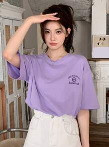 DAZY 标语图案落肩 T 恤 THE MOUNTAIN A MODERN PLACE SUNDAY SUNSHINE YOU ARE STRONGER THAN YOU WNOW MAJESTIC MOUNTAIN SUN 夏季