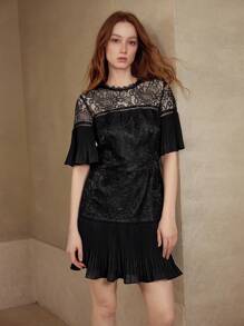 MOTF PREMIUM CONTRAST LACE ZIPPER DRESS - Black - View 5