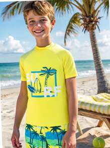 Tween Boy Tropical Print Beach Swimsuit - Multicolor - View 1