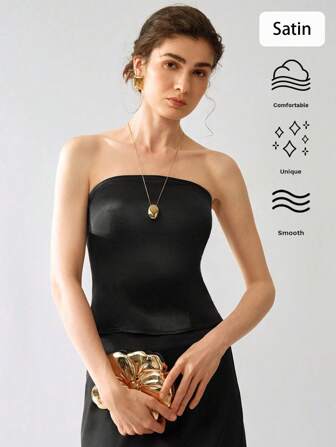 Chiquease Damen einfarbiges, modisches Bandeau-Crop-Top, figurschmeichelndes Design