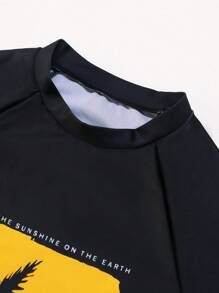 SHEIN Tween Boy Letter & Palm Tree Printed Raglan Sleeve Top And Swim Trunks Set, Suitable For Swimming Pool Or Beach - Multicolor - View 7