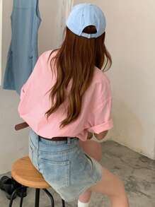 DAZY Women's Summer Oversized Bowknot Printed Drop Shoulder Casual Shirt,Short Sleeve Tops - Pink - View 5