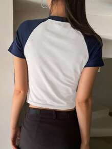 DAZY Star Print Raglan Sleeve Crop Tee Y2k - Blue and White - View 5