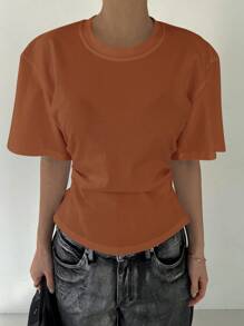 DAZY Damen Einfarbiges Kurzarm T-Shirt, minimalistisch & modisch, geeignet für Sommer, Schulanfang Kleidung