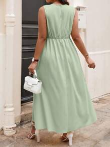 Cravure 加大码纯色圆领褶皱休闲夏季长款女装