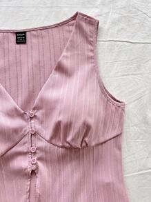 Soleia WYWH Kỳ nghỉ dành cho nữ DU LỊCH Màu trắng họa tiết thông thường xếp nếp Deep V Tank Top cho mùa hè - Bụi hồng - Xem 5