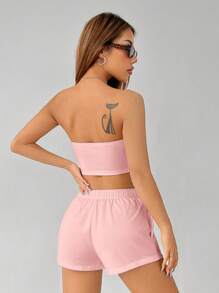 SHEIN PETITE Women's Solid Color Casual Two Pieces Set - Pink - View 2