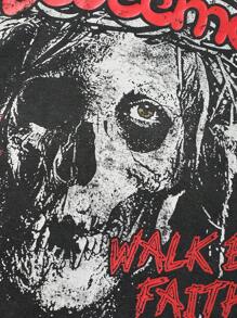 ROMWE MEN Grunge Punk Men's Skull Printed Boxy Fit Washed Vintage Print Tank Top, For Concert - Black - View 5