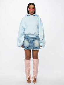 SUMWON WOMEN Oversized Cropped Hoodie Sweatshirt Winter Casual Streetwear Drop Shoulder Baggy Pullover Athletic Workout Loungewear Contemporary Fashion Statement Piece