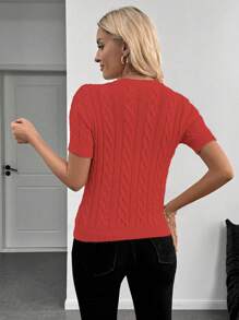 EMERY ROSE Blogger Style Twist Rope Decor Round Neck Knitted Top, Fashionable & Versatile, Autumn/Winter - Red - View 2