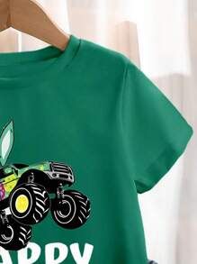 Young Boy Easter Car & Egg Print Short Sleeve T-Shirt, For Gift - Green - View 4
