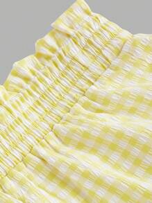 SHEIN MOD 女士黄色格子荷叶边下摆短裤