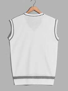 RueChic Men Solid Contrast Stripe Regular Sweater Vest - White - View 2