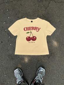 Manfinity VCAY 1 件装 男士 Y2K 服饰趣味休闲高街复古风格樱桃图案 T 恤 返校秋季服饰 万圣节服饰 - 黃色 - 查看 1
