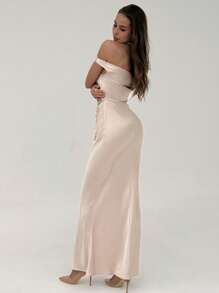 Aloruh Vestido de flores con hombros descubiertos y cinturón con sash para mujer, para boda/temporada