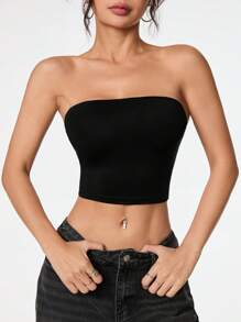 SHEIN PETITE 3pcs Women's Cropped Tube Top, Multi-Color - Multicolor - View 5