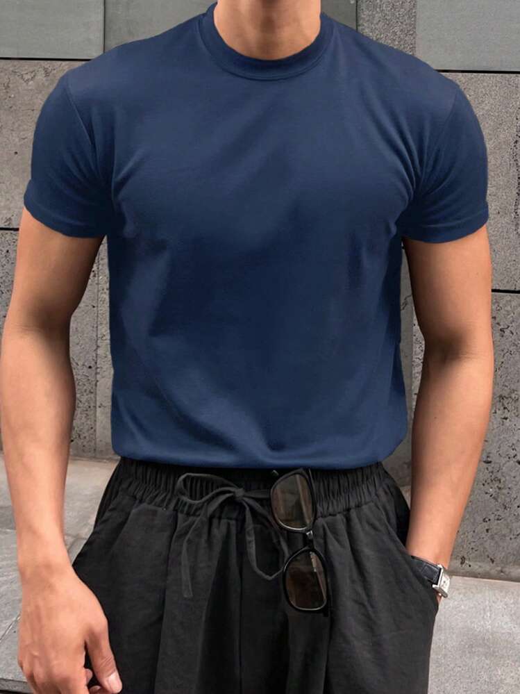 DENです。 DAZY Camiseta Masculina de Manga Curta Casual, Decote Redondo, Cor