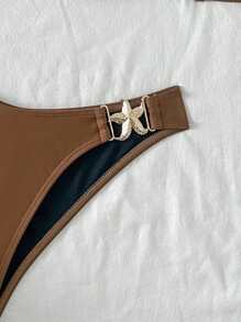 Swim SXY Women's Beach Vacation Casual Slim Strap High Cut Pants Starfish Accessories Spaghetti Strap Bikini Two Pieces Swimwear Set For Summer - Rust Brown - View 6