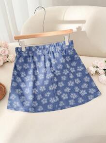 SHEIN Frenchy Plus Size Casual Resort Blue Cutout Split Skort - Blue - View 2