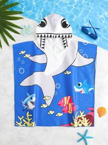 Kids Shark Pattern Hooded Bathrobe & Swimsuit Set - Multicolor - View 4