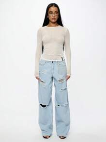 SUMWON WOMEN Long Sleeve Mesh Top Women Sheer Overlay Basic Layer Fall Winter Layering Piece Fashion Essential - Cream - View 3