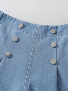 Tween Girls Double-Breasted Elastic Waist Denim Jeans