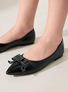 CUCCOO CHICEST Women's Pointed Toe Bow Decor Flat Loafers, Fashionable Daily Casual Shoes Spring Break Easter - Black - View 5
