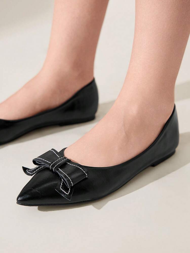 CUCCOO CHICEST 女士尖头蝴蝶结装饰平底乐福鞋，时尚日常休闲鞋 - 黑色 - 查看 5