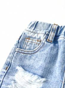 Baby Boy Casual Distressed Washed Denim Shorts, Fashionable And Versatile