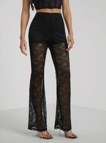 SHEIN Tall Pantalones acampanados de encaje para mujer para primavera y verano