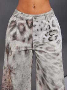 SHEIN Unity Women's Loose Fit Floral Leopard Print Wide Leg Casual Jeans, Versatile For All Seasons - Multicolor - View 6
