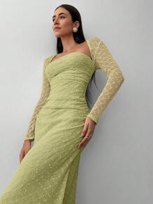 Aloruh 全新优雅方领提花针织女式连衣裙 - 綠色 - 查看 6