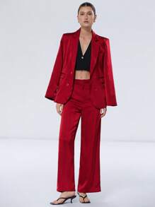 Aveloria Modichic Women's Solid Color Notched Collar Long Sleeve Jacket And Pants Suit Set Fall Cloth For Women - Red - View 1