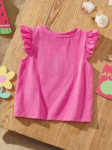 CoComelon X SHEIN Baby Girl Cartoon Graphic Cloud Print Cap Sleeve Round Neck Pink T-Shirt - Hot Pink - View 2