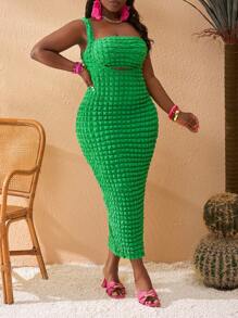 Slaydiva Vestido verde ajustado y largo sin tirantes tipo ajustado para vacaciones, talla grande, para primavera/verano - Verde - Ver 5