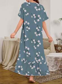 Serenescape 泡泡荷叶边下摆花卉印花长款睡袍，Moo Moo