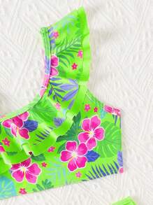 年轻女孩简约设计吊带背心比基尼套装 - 綠色 - 查看 3