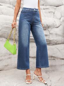 SHEIN LUNE Jeans de mujer acampanados con efecto desgastado vintage, con bolsillos, de moda y casuales