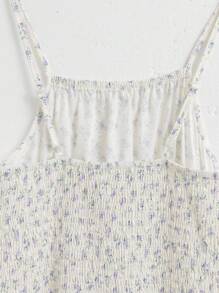 Sparklyn 2 件套青少年女孩碎花吊带连衣裙配开衫，休闲服装适合乡村度假春季 - 紫色 - 查看 3