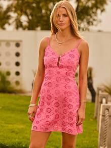 Aralina Vestido corto de verano con tirantes tipo espagueti, detalles de botones, bordado inglés y estilo bohemio para vacaciones