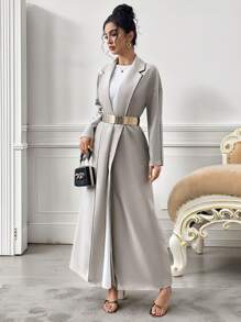 Yasmyna 女士优雅通勤套装，领口撞色滚边，阿拉伯风格长袍，简约时尚，日常休闲穿着，春假音乐会，端庄得体。 - 灰色 - 查看 10